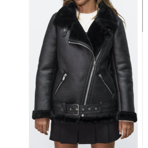 Zara Black Shearling Jacket - Picture 1 of 5